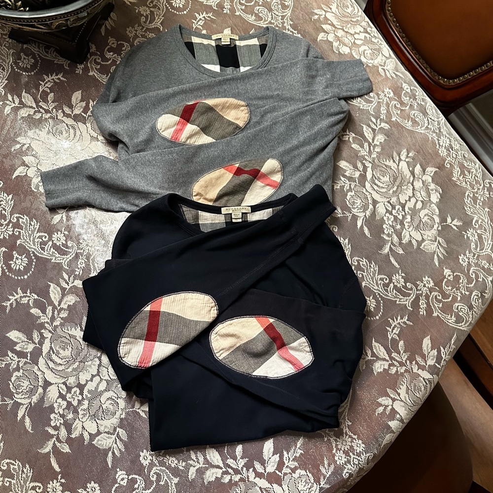 Package of 2 Mens Burberry Brit Crew Neck long sleeve 1 primarily Navy 1 Grey.